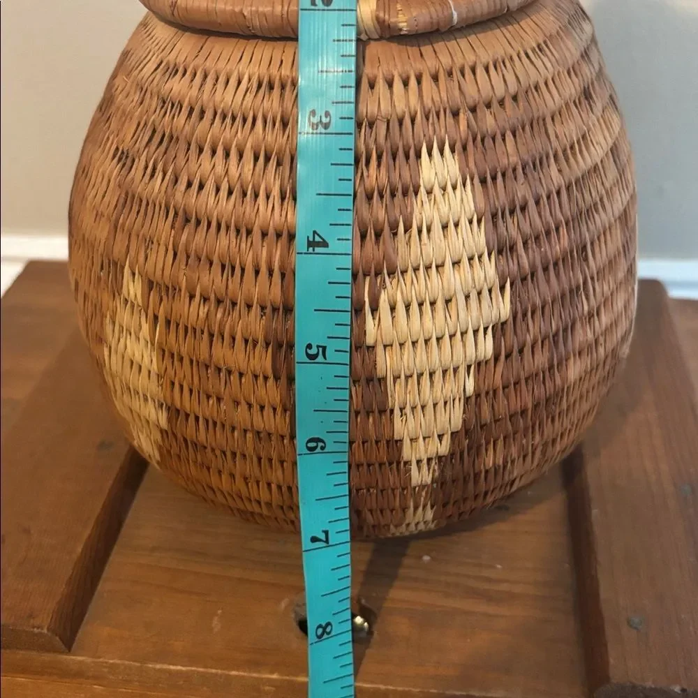 Handcrafted Woven Basket with Lid - Brown and Tan